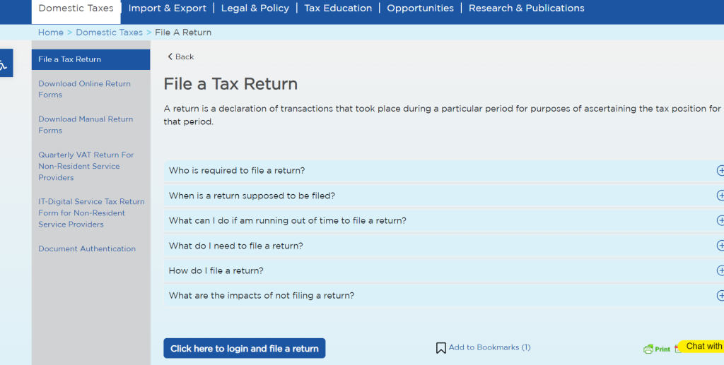 click here to login and file a return.
